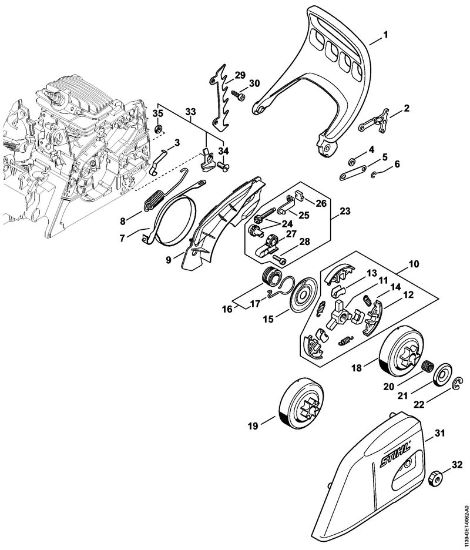Hand guard, Chain brake Gasoline chain saws (MS) MS 171 Stihl