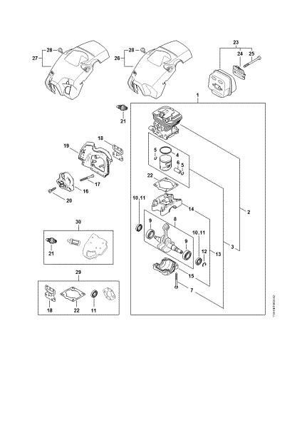 Picture of Crankcase, Cylinder, Muffler, Shroud MS 172 C-BE