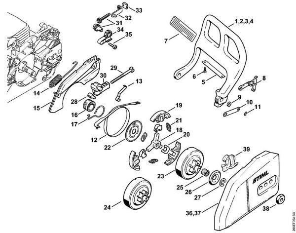 Hand guard, Chain brake Gasoline chain saws (MS) MS 180 C-B D Stihl