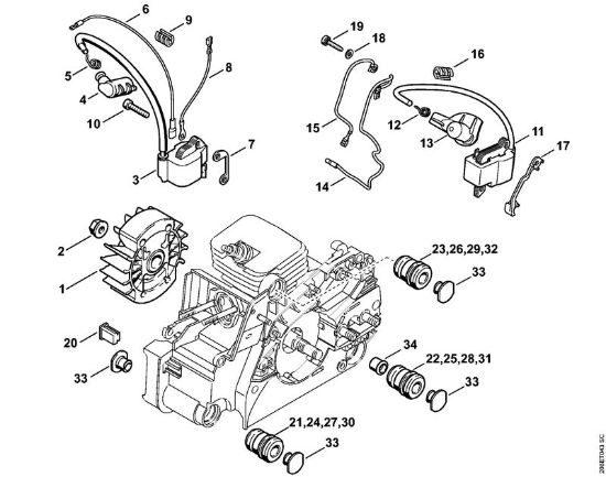 Ignition system, AV system Gasoline chain saws (MS) MS 180 C-BE 2-MIX Stihl