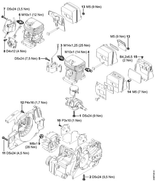 Tightening torques Gasoline chain saws (MS) MS 180 C-BE 2-MIX Stihl