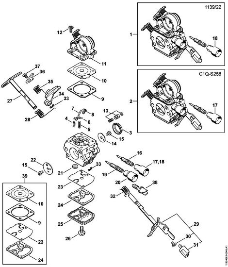 Carburetor 1139/22; C1Q-S268 Gasoline chain saws (MS) MS 181 Stihl