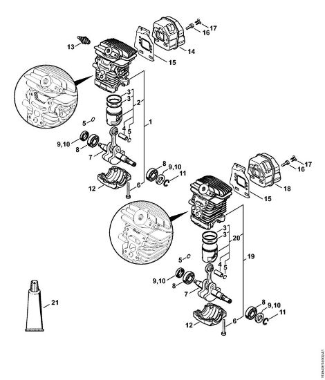 Cylinder, Muffler Gasoline chain saws (MS) MS 181 Stihl