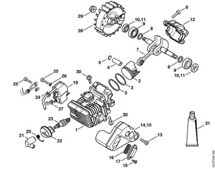 Cylinder with piston, Ignition system Gasoline chain saws (MS) MS 192 C-E Stihl