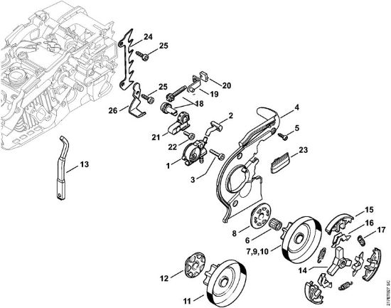 Oil pump, Clutch Gasoline chain saws (MS) MS 192 TC-E Stihl