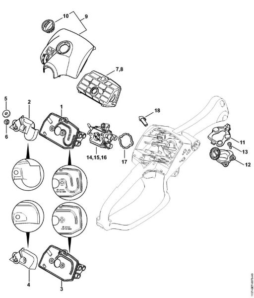 Air filter, Manifold Gasoline chain saws (MS) MS 193 C-E Stihl