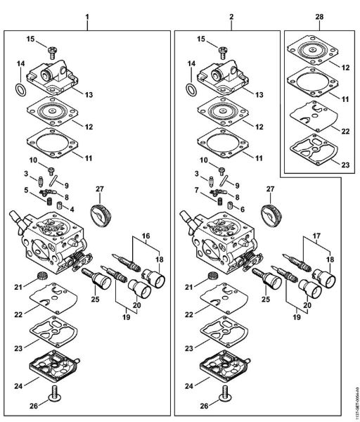 Carburetor 1137/13, 1137/17 Gasoline chain saws (MS) MS 193 C-E Stihl