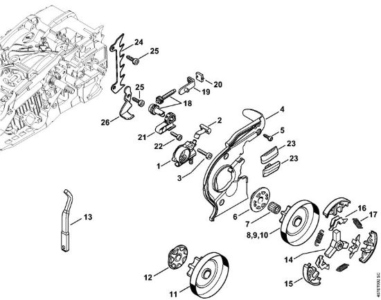 Oil pump, Clutch Gasoline chain saws (MS) MS 193 T Stihl
