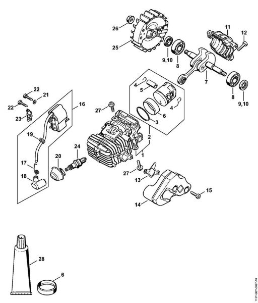 Cylinder with piston, Ignition system Gasoline chain saws (MS) MS 194 C-E Stihl