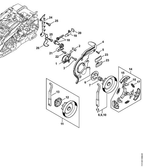 Oil pump, Clutch Gasoline chain saws (MS) MS 194 T Stihl