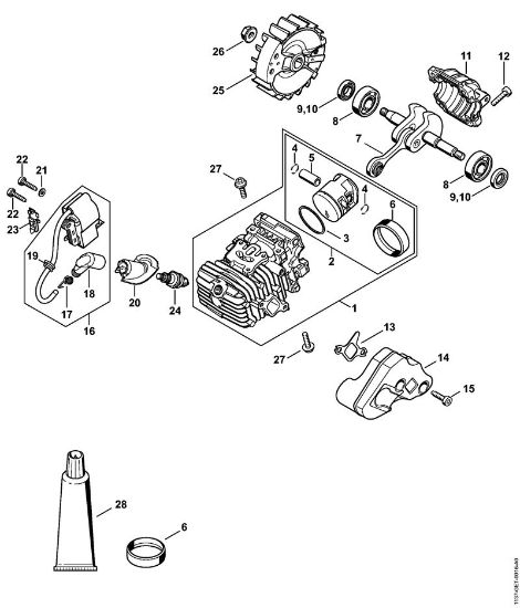 Cylinder with piston, Ignition system Gasoline chain saws (MS) MS 194 TC-E Stihl