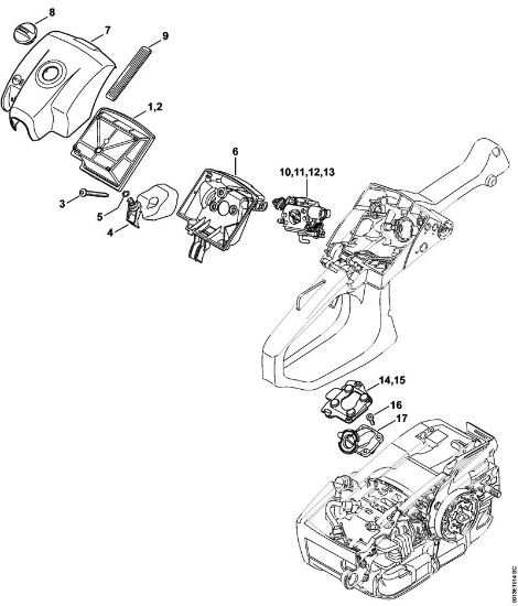 Air filter, Carburetor box cover Gasoline chain saws (MS) MS 201 Stihl