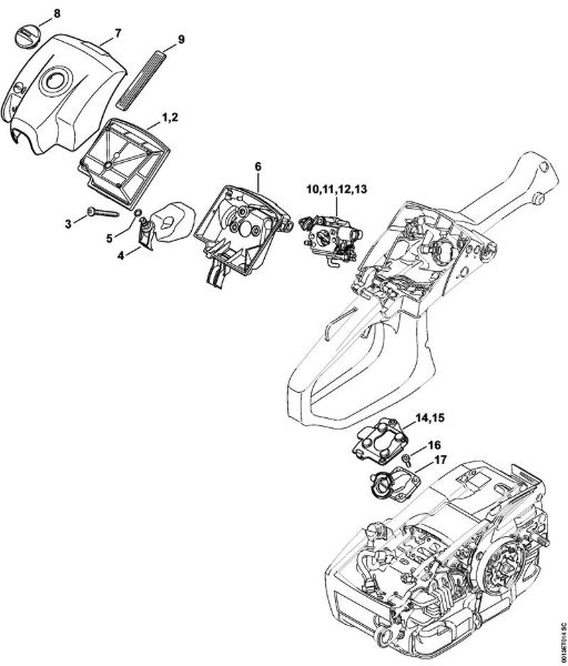 Air filter, Carburetor box cover Gasoline chain saws (MS) MS 201 Stihl
