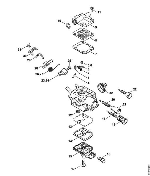 Carburetor C1Q-S250, C1Q-S248, C1Q-S214, C1Q-S188 Gasoline chain saws (MS) MS 201 Stihl