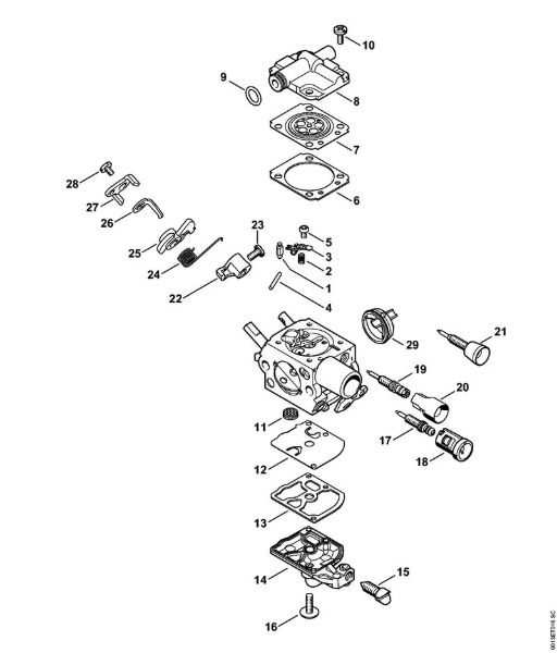 Carburetor C1Q-S280, C1Q-S283 Gasoline chain saws (MS) MS 201 Stihl