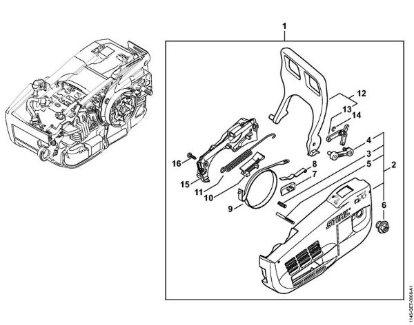 Chain sprocket cover, Hand guard Gasoline chain saws (MS) MS 201 Stihl