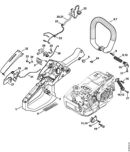 Handle housing, Handlebar Gasoline chain saws (MS) MS 201 Stihl