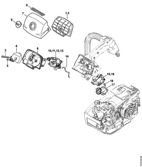 Air filter, Carburetor box cover Gasoline chain saws (MS) MS 201 T Stihl