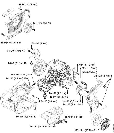 Tightening torques Gasoline chain saws (MS) MS 201 T Stihl