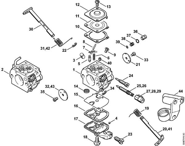 Carburetor C1Q-100335, C1Q-S86 Gasoline chain saws (MS) MS 210 Stihl