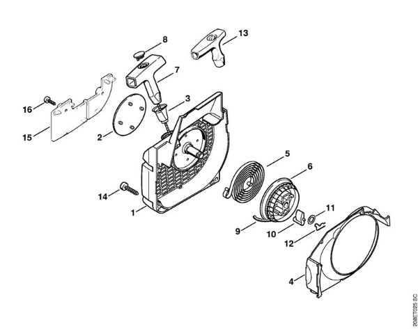 Fan housing with rewind starter Gasoline chain saws (MS) MS 210 Stihl