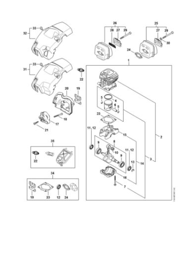 Picture of Crankcase, Cylinder, Muffler, Shroud MS 212