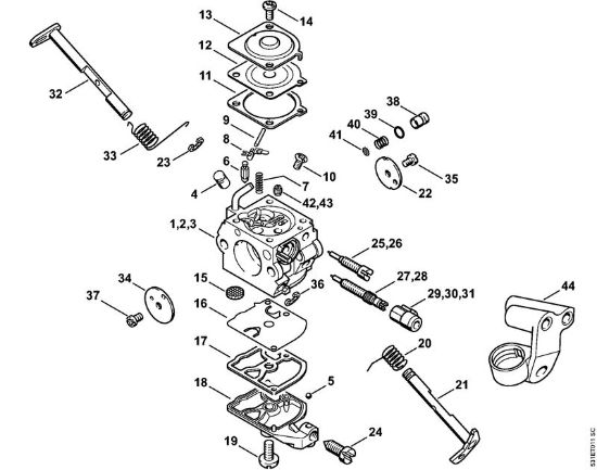 Carburetor C1Q­S91, -S92, -S107, C1Q-100338, 1123/36 Gasoline chain saws (MS) MS 230 C-BE Stihl