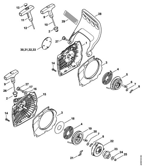 Rewind starter, Hand guard Gasoline chain saws (MS) MS 231 Stihl