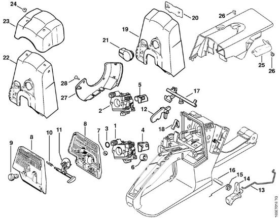 Air filter, Throttle control Gasoline chain saws (MS) MS 240 Stihl
