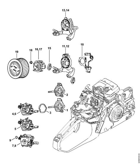 Carburetor bracket, Air filter Gasoline chain saws (MS) MS 241 C-M Stihl