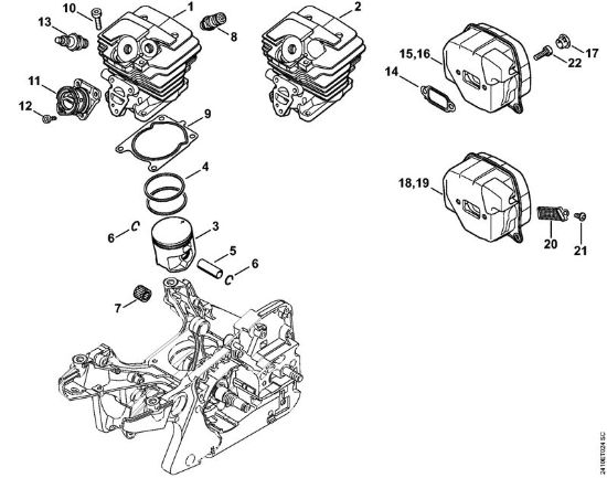 Cylinder, Muffler Gasoline chain saws (MS) MS 241 C-M Stihl