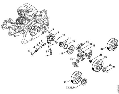 Oil pump, Clutch Gasoline chain saws (MS) MS 241 C-M Stihl