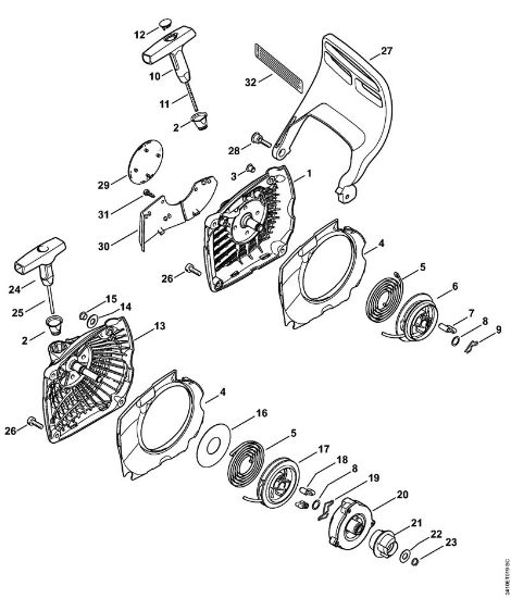 Rewind starter, Hand guard Gasoline chain saws (MS) MS 241 C-M Stihl