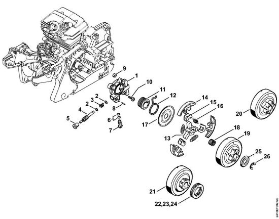 Oil pump, Clutch Gasoline chain saws (MS) MS 241 C-MQ Stihl