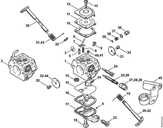 Carburetor C1Q­S84, C1Q-100335 Gasoline chain saws (MS) MS 250 Stihl