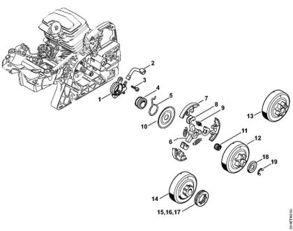 Oil pump, Clutch Gasoline chain saws (MS) MS 251 Stihl
