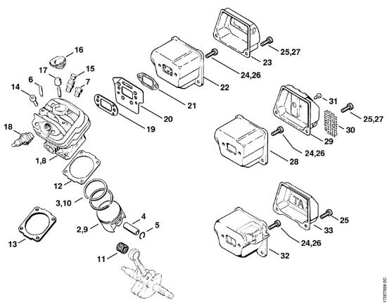 Cylinder, Muffler Gasoline chain saws (MS) MS 260-N Stihl