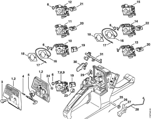 Air filter, Throttle control Gasoline chain saws (MS) MS 260-W Stihl