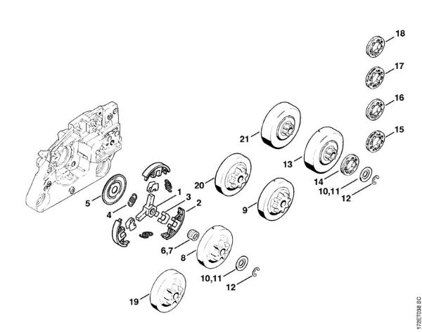 Clutch, Chain sprocket Gasoline chain saws (MS) MS 260-W Stihl