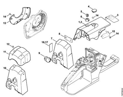 Shroud, Carburetor box cover Gasoline chain saws (MS) MS 260-W Stihl