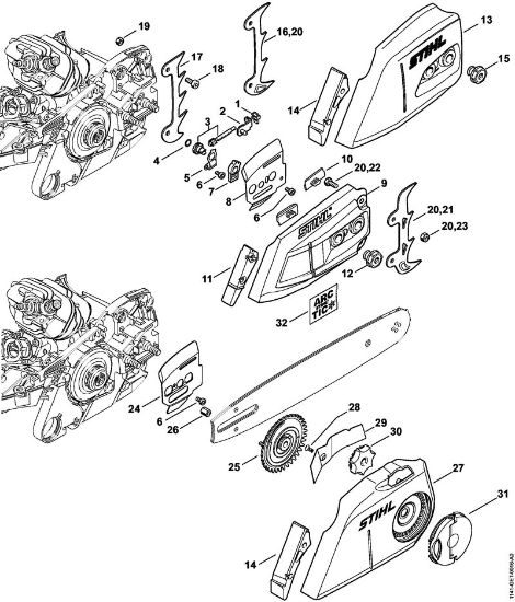 Chain tensioner, Chain sprocket cover Gasoline chain saws (MS) MS 261 Stihl