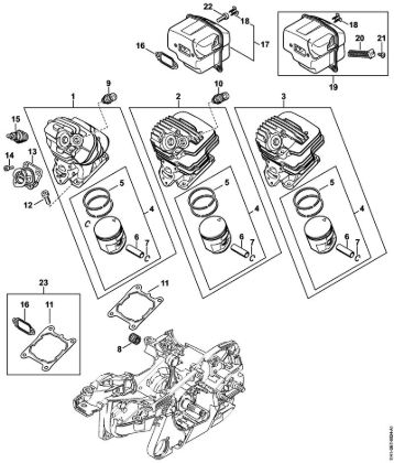 Cylinder, Muffler Gasoline chain saws (MS) MS 261 Stihl