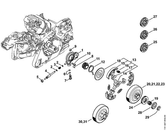 Oil pump, Clutch Gasoline chain saws (MS) MS 261 C-MQ Stihl