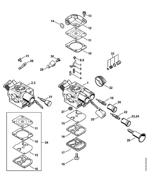 Carburetor 1141/46, C1Q-S211, C1Q-S178 Gasoline chain saws (MS) MS 261 C-Q Stihl