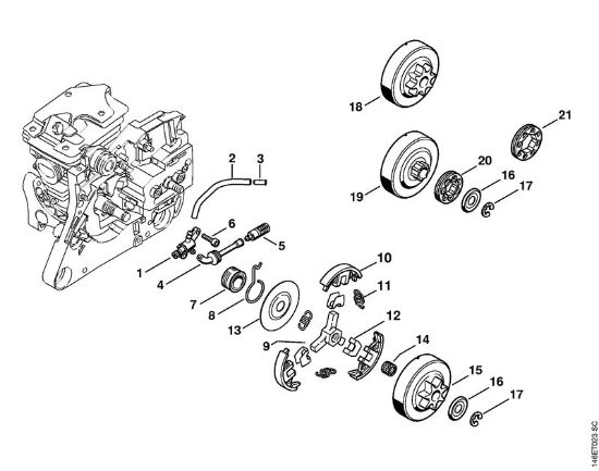 Oil pump, Clutch Gasoline chain saws (MS) MS 270 Stihl