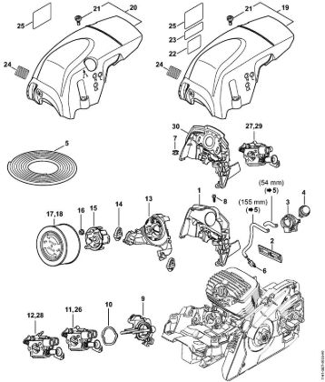 Air baffle, Carburetor bracket, Shroud Gasoline chain saws (MS) MS 271 C-BE Stihl