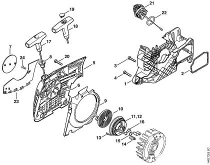 Fan housing with rewind starter Gasoline chain saws (MS) MS 280 Stihl