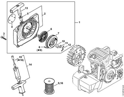 Fan housing with rewind starter Gasoline chain saws (MS) MS 290 Stihl