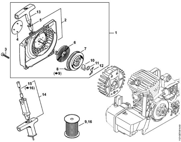 Fan housing with rewind starter Gasoline chain saws (MS) MS 290 Stihl