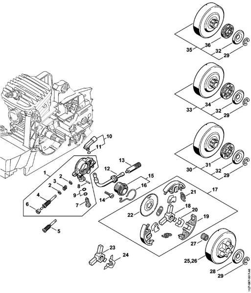 Oil pump, Clutch Gasoline chain saws (MS) MS 290 Stihl